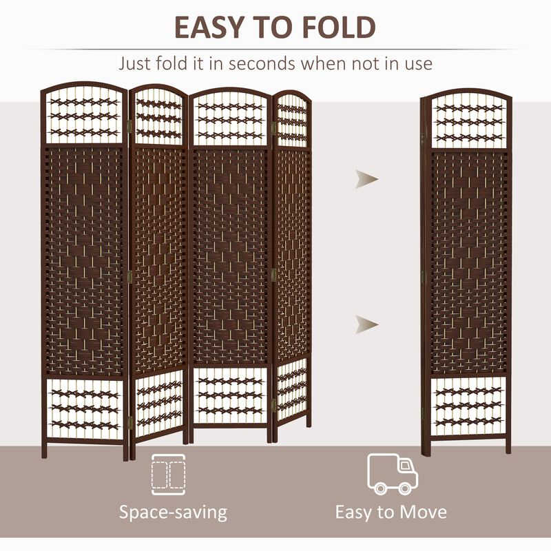 4 Panel Folding Room Divider Portable Privacy Screen Wave Fiber Room Partition for Home Office Brown