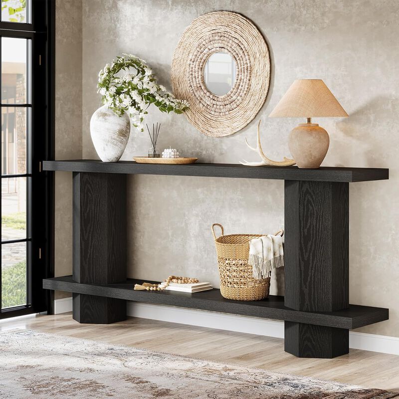71 Inch 2-Tier Console Table, Long Sofa Table for Behind Couch & Living Room image number 1