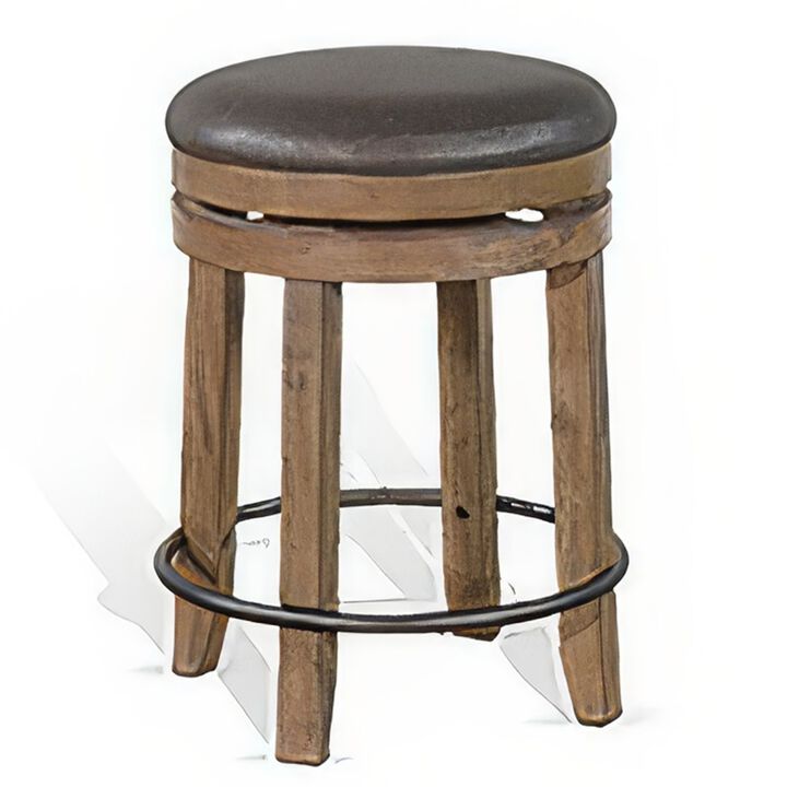 Yael Swivel Counter Stool Set of 2, Gray Faux Leather, Brown, Black