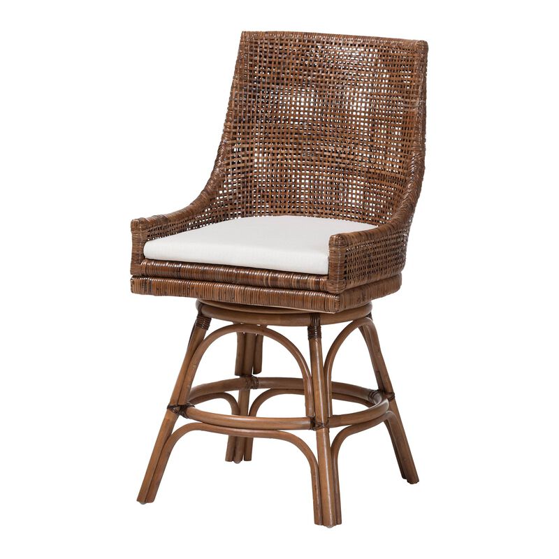 bali & pari Bella Swivel Rattan Counter Stool with Cushion - Handwoven Wicker Kitchen Island Seating with Backrest and Footrest, Coffee Bean image number 0