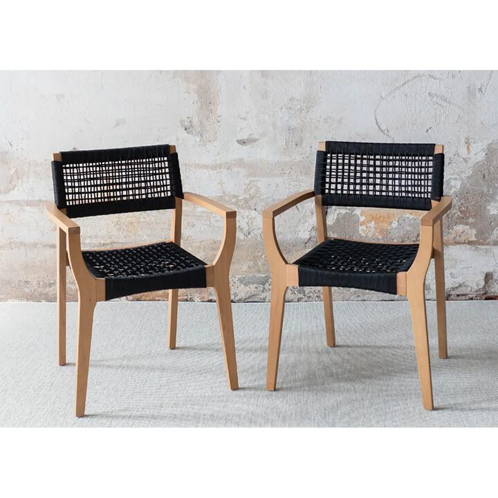 F. Corriveau International - Set of 2 Maui Outdoor Dining Chairs, Acacia Wood Frame