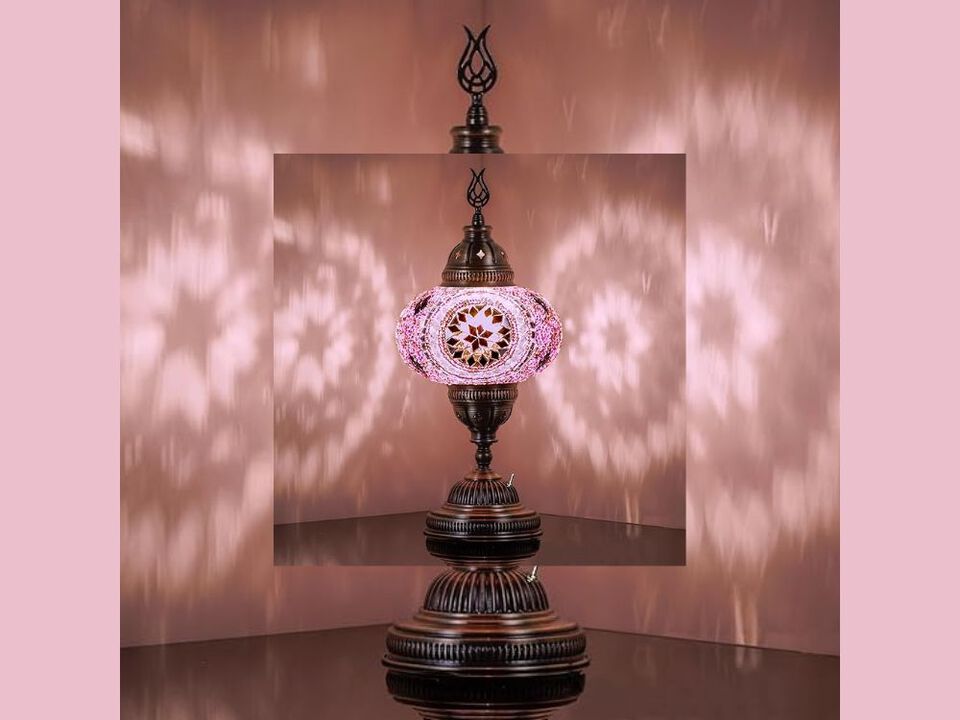 Battery Operated Turkish Moroccan Mosaic Table Lamp Cordless Stained Glass Light
