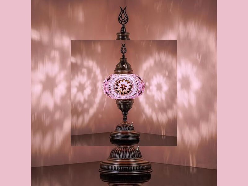 Battery Operated Turkish Moroccan Mosaic Table Lamp Cordless Stained Glass Light image number 1