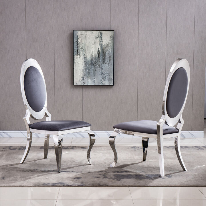 Velvet Dining Chair with Oval Backrest Set of 2, Stainless Steel Legs, Size: 22"Lx26"Dx44"H