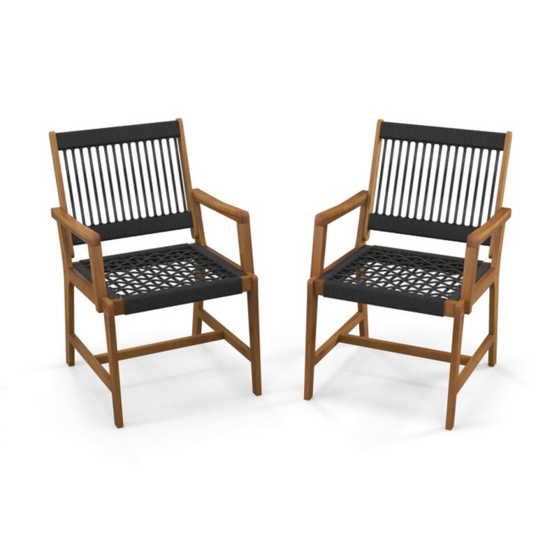 Hivvago Set of 2 Patio Acacia Wood Dining Chairs with Armrests for Lawn Yard
