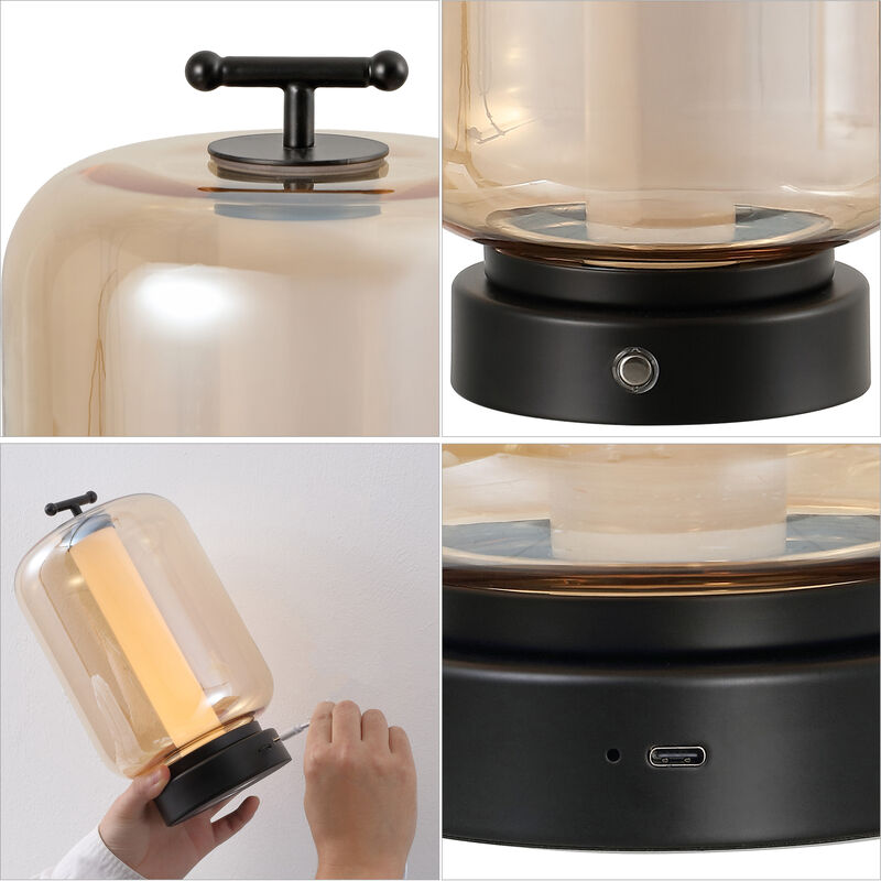 Milou 10.75" Vintage Glam Lantern Rechargeable/Cordless Dimmable Integrated LED Table Lamp with Touch Sensor