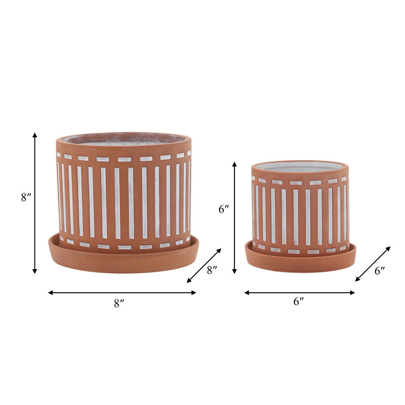 Terracotta Planters with Saucer, Orange Set