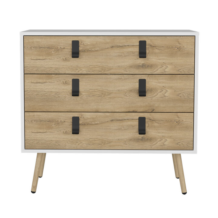 Wooden Bedroom Dresser with Three Drawers for Clothes Storage
