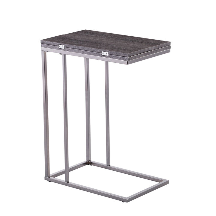 Hivvago 25 Inch  Silver And Gray Expandable Rectangular End Table