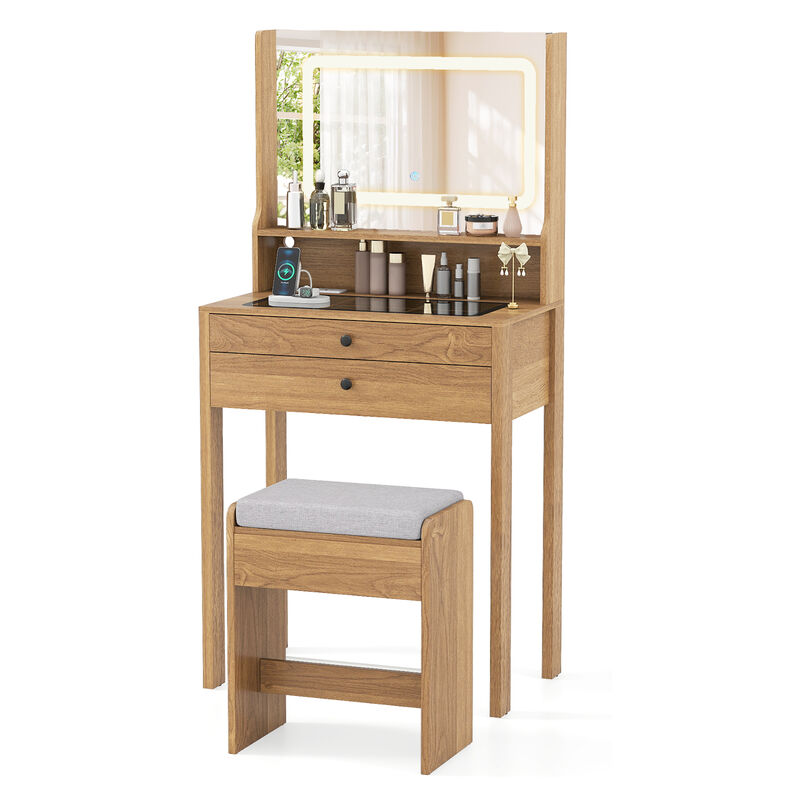Compact Vanity Desk with Mirror and Lights, Ideal for Bedroom image number 0