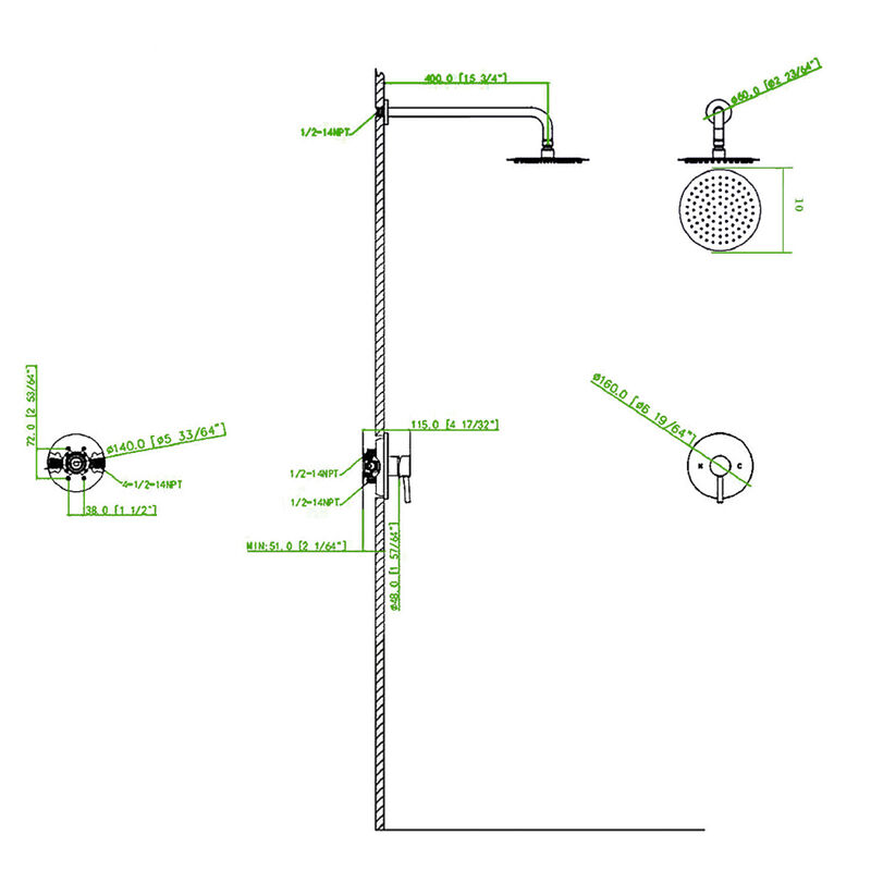 Wall Mounted Shower Faucet In Brushed Nickel (Valve Included)