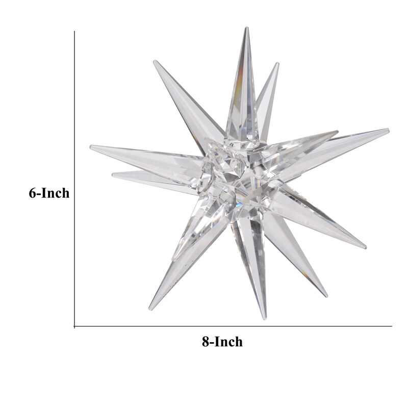 8 Inch Glass Star Accent Decor for Tabletop, Elegant Clear Crystalline - Benzara