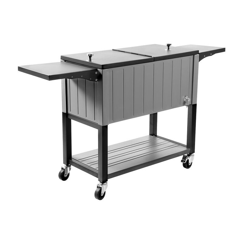 80QT Rolling Ice Chest Cooler Cart with Side Shelves and Bottle Opener image number 0