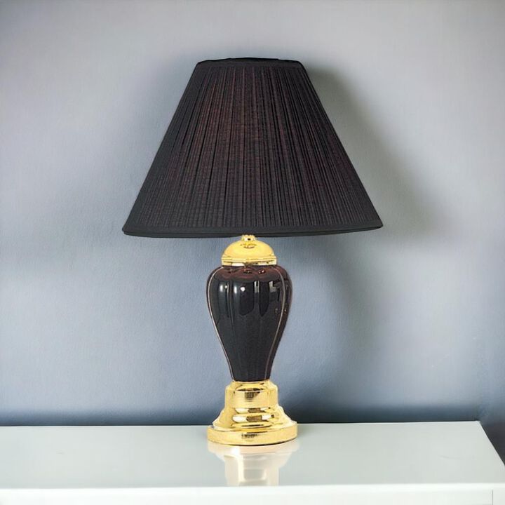 Hivvago 27" Black and Gold Ceramic Urn Table Lamp With Black Empire Shade