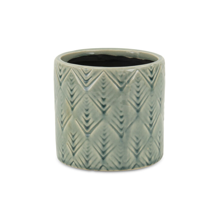 HomeRoots Turquoise Ceramic 22 Ounce Geometric Round Distressed Pot Planter