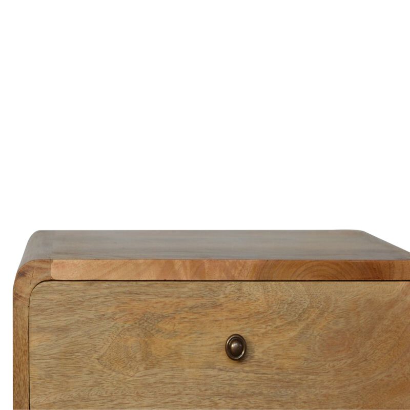 Solid Wood 2 Drawer Curved Oak-ish Nightstand