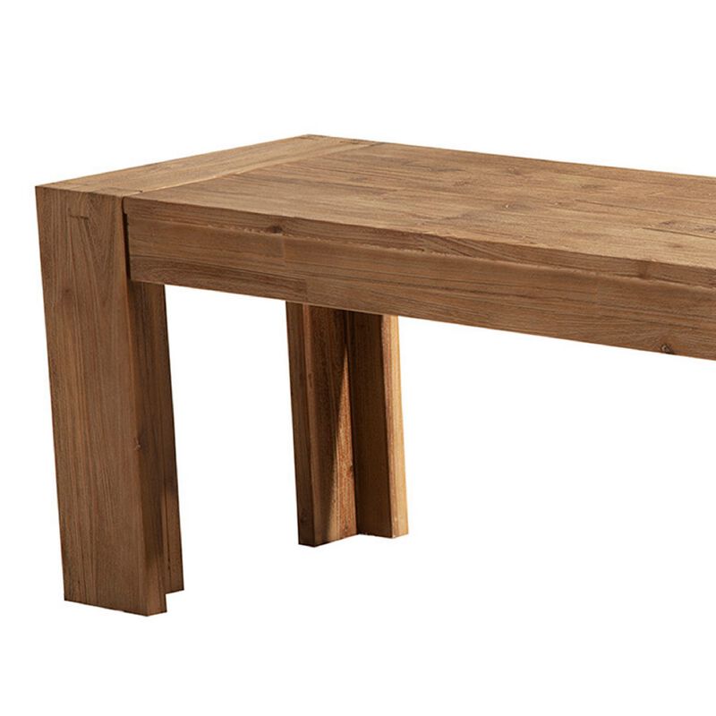 Solid Acacia Wood Bench with Bracket Legs, Brown-Benzara