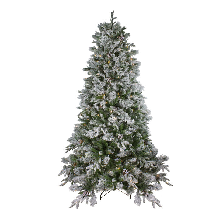 7.5' Pre-Lit Flocked Rosemary Emerald Angel Pine Artificial Christmas Tree - Clear LED Lights
