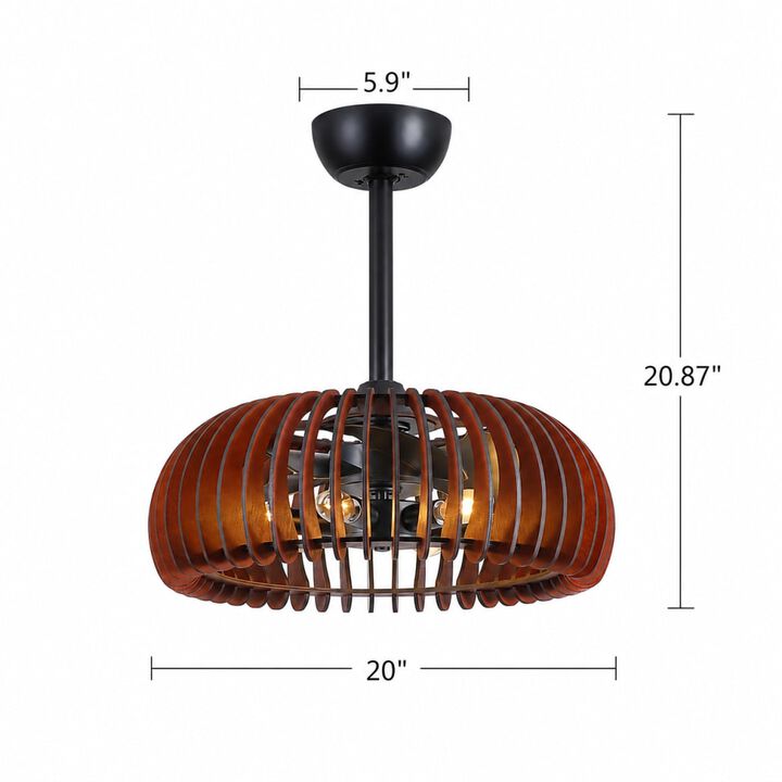 ELEMENT ACE Rustic Plywood Fandelier Ceiling Fan with E12 Sockets, Reversible Motor, Remote and Adjustable Hanging