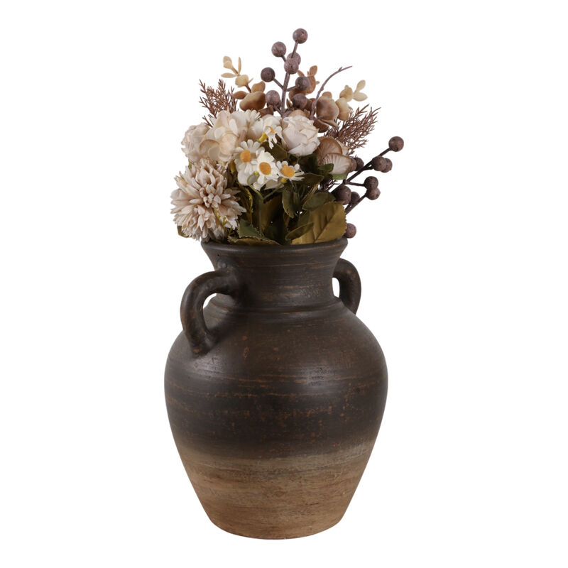 Terracotta, 9" Vase With Handles, Chocolate Brown image number 1