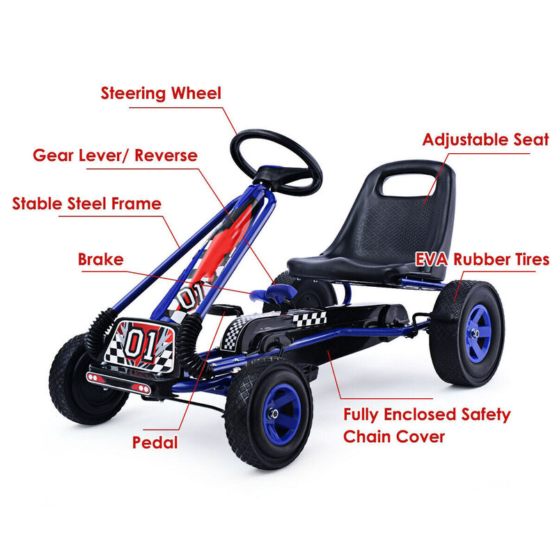 4-Wheel Kids Pedal Go-Kart Ride-On Racer Car for Outdoor Play image number 3