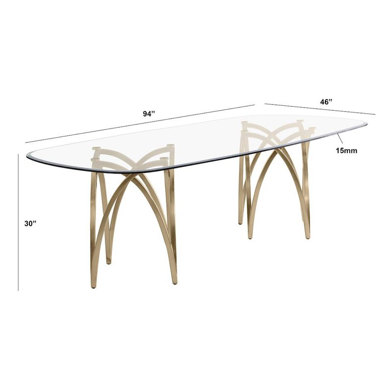 Best Quality Furniture Large Clear Tempered Glass Dining Table A Gold Brushed Matte Chrome-Plated Base