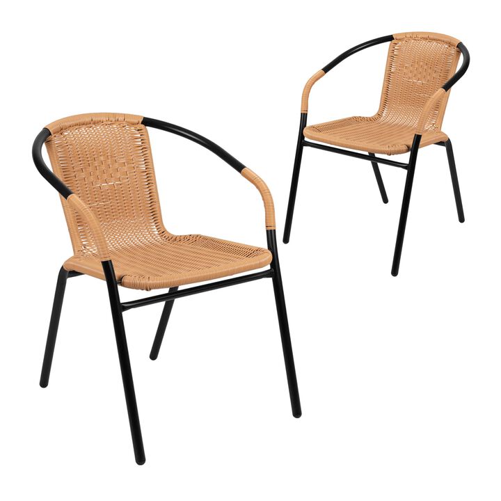 Flash Furniture Lila 2 Pack Beige Rattan Indoor-Outdoor Restaurant Stack Chair