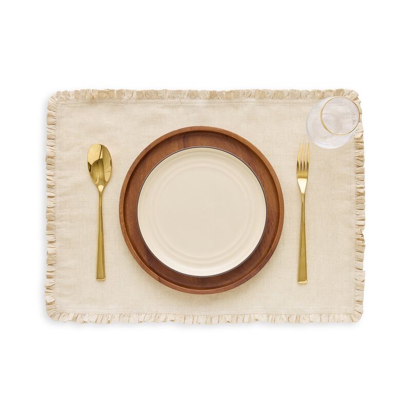 Solino Home 100% Pure Linen Placemats 14 x 19 Inch Set of 4 - Juliette Ruffle. image number 1