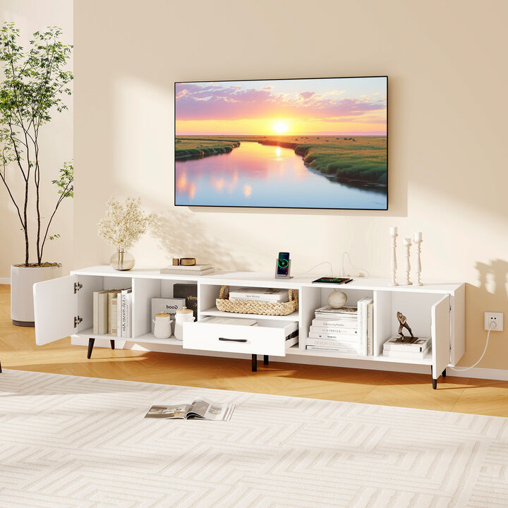 Modern Mid Century TV Stand for 90 Inch TVs with Storage Cabinet
