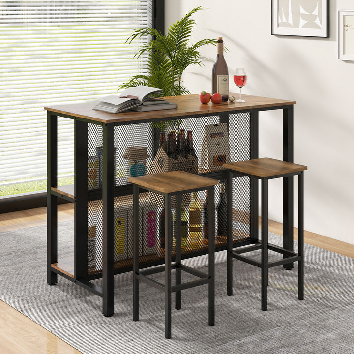 36" 3-Tier Bar Table with Storage Metal Frame Adjustable Foot Pads for Dining Room