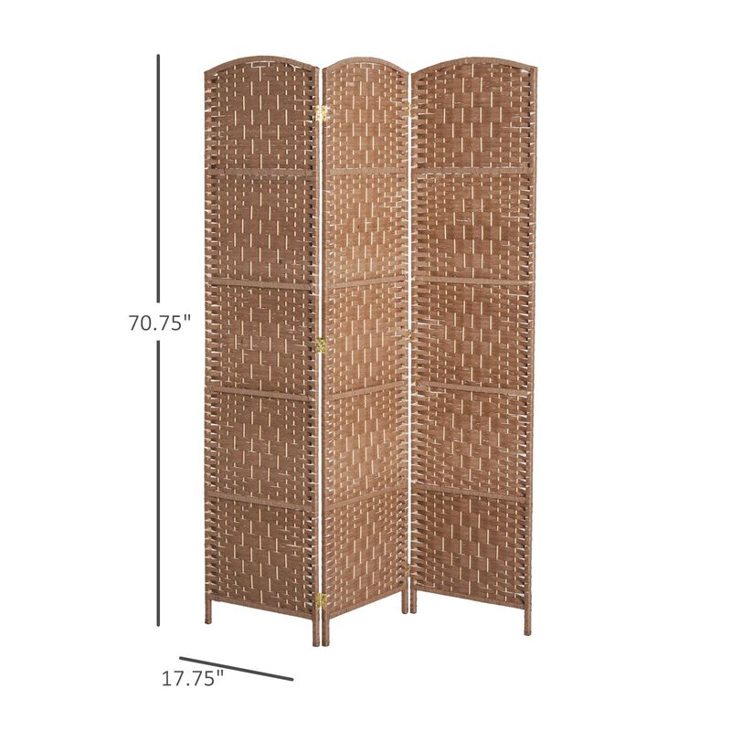 6' Tall Wicker Weave 3 Panel Room Divider Wall Divider, Natural Wood image number 3