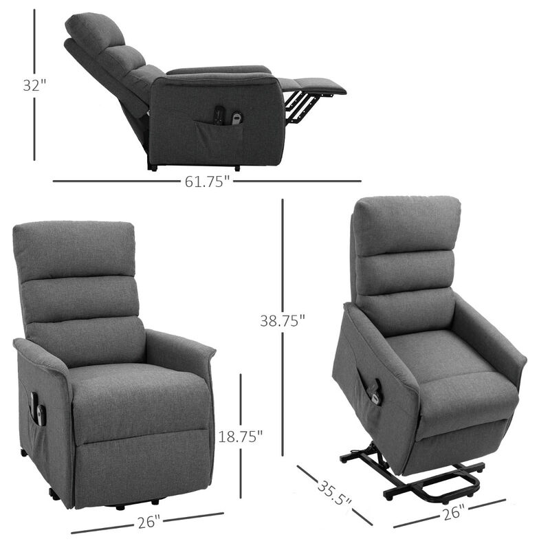 Power Lift Assist Recliner Chair with Remote Control, Linen Fabric Upholstery Grey
