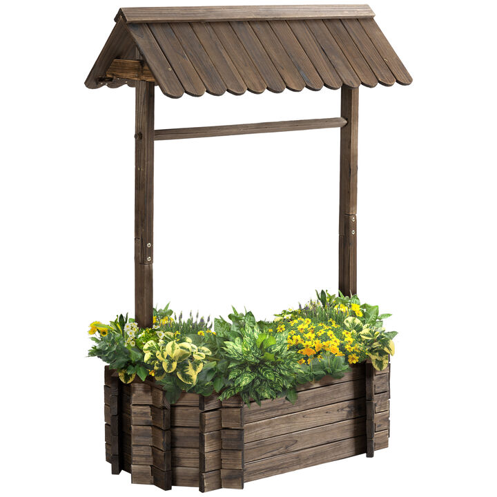 Outsunny Wishing Well Planter, Wooden Raised Garden Bed, Ornamental Outdoor Flower Planter for Outdoor Garden, Yard, Lawn, and Home Decor