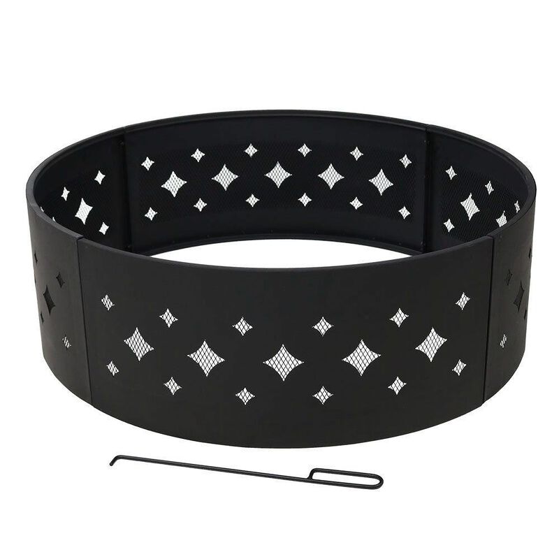 Hivvago Heavy Duty 36-inch Black Steel Fire Pit Ring with Diamond Pattern