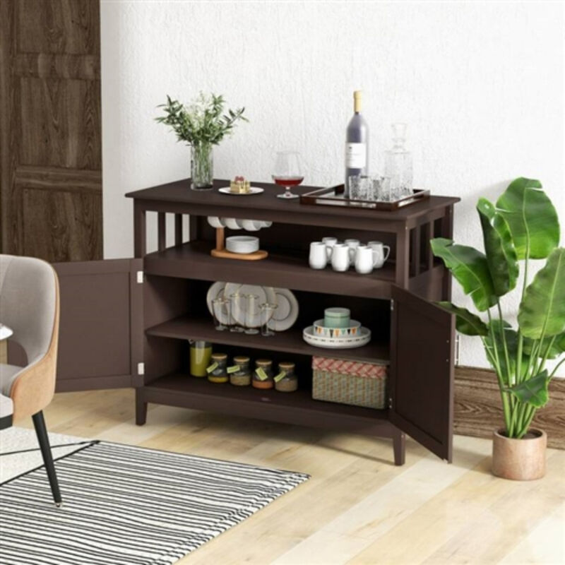 Wooden 2-Door Buffet Sideboard with Open Storage Shelf Stylish Dining Room Storage Solution
