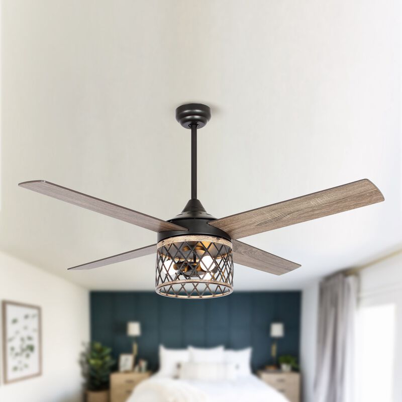 52" Farmhouse 4-Blade Caged Ceiling Fan with Remote Control