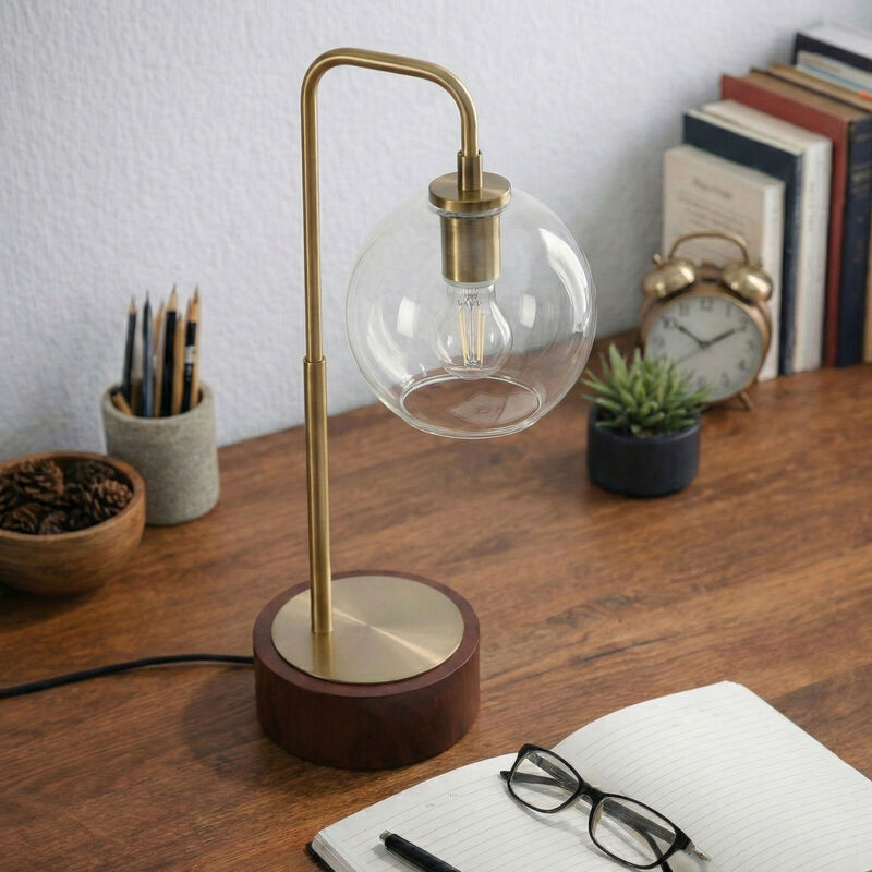 ELEMENT ACE Mid-Century Modern Arched Table Lamp with Clear Glass Globe, Easy Assembly Decorative Lighting for Bedroom, Study, Living Room & Office Spaces image number 2