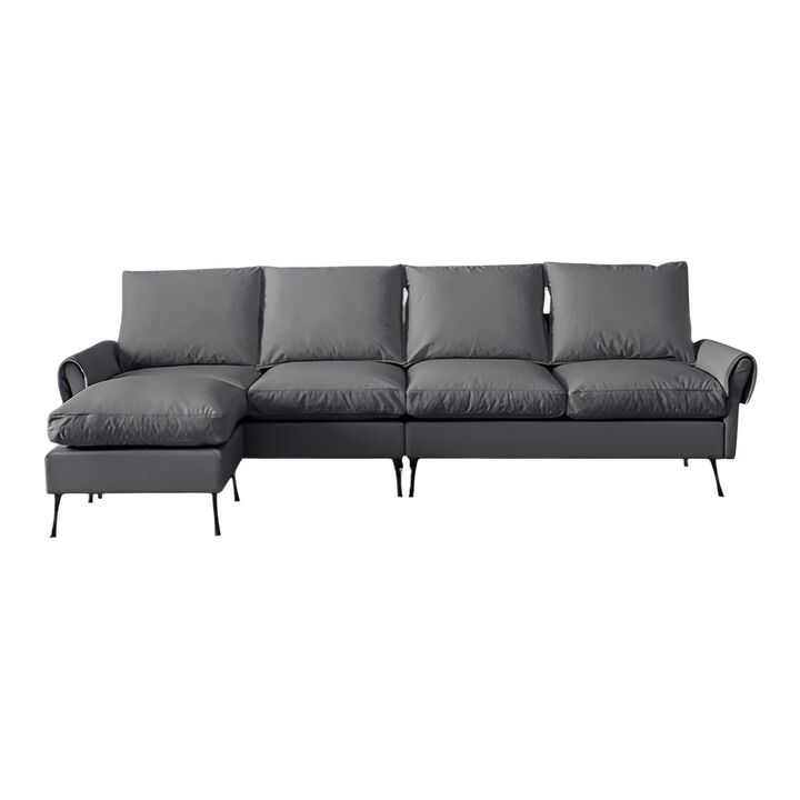 Technical Leather L-Shaped Sectional Sofa with Convertible Ottoman, Modern Couch for Living Room