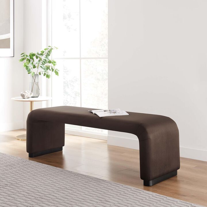 Modway EEI-6734-BRA-CAB Koda Performance Velvet Waterfall Long Bench, Brass Cadet Blue