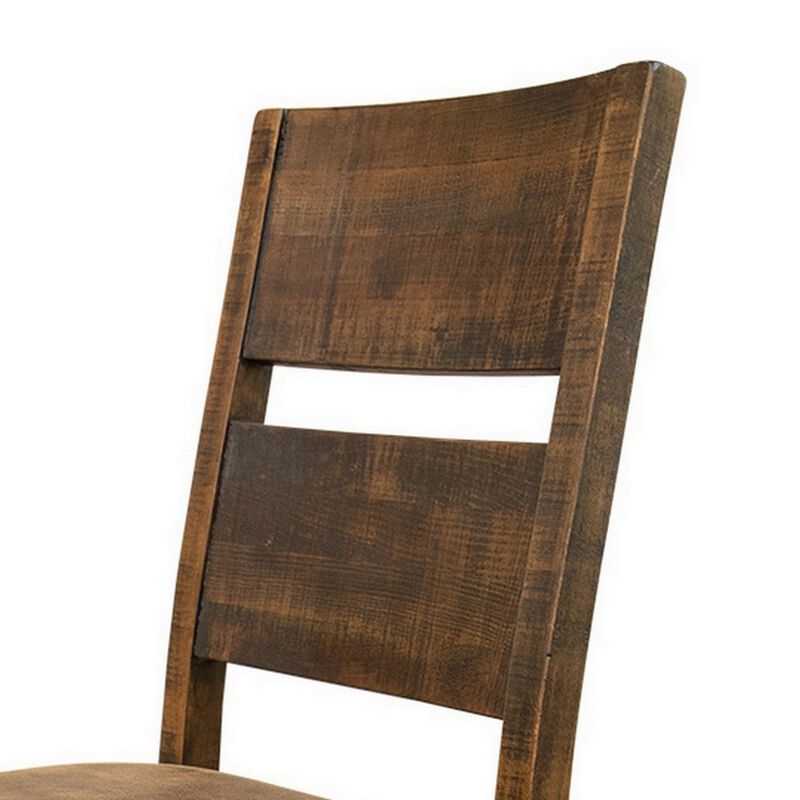 Ross 22 Inch Dining Chairs with Faux Leather Seat, Set of 2, Mango Wood, Dark Brown - Benzara image number 2