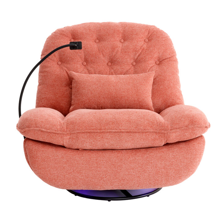 270 Degree Swivel Power Recliner with Voice Control, Bluetooth Music Player, USB Ports, Atmosphere Lamp, Hidden Arm Storage and Mobile Phone Holder for Living Room, Bedroom, Apartment, Red
