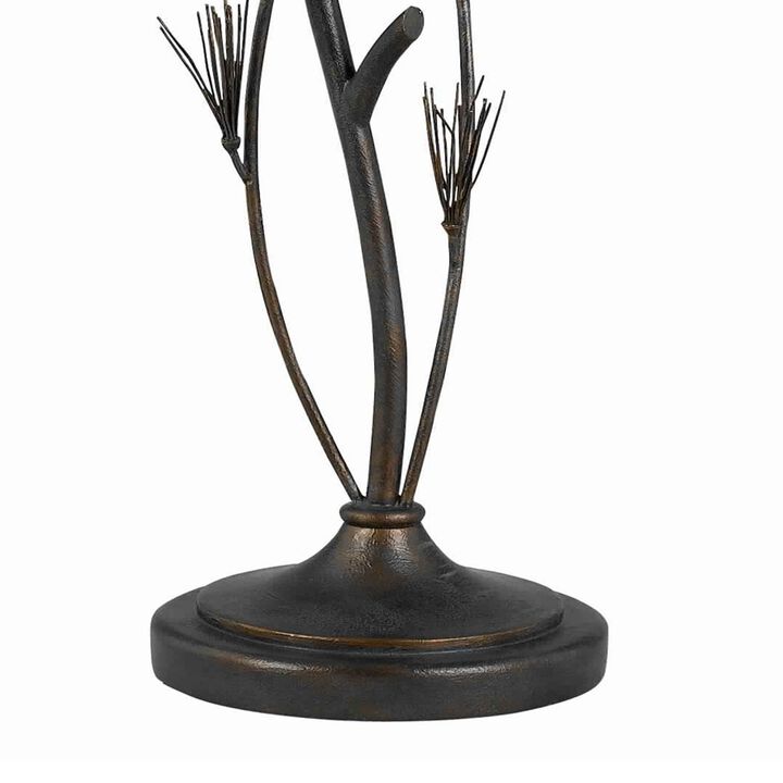 Pine Twig Accent Metal Body Floor Lamp with Conical Shade, Bronze and White-Benzara