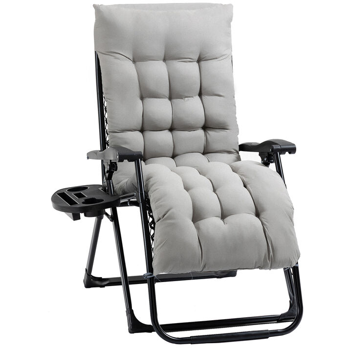Hivvago Outdoor Folding Recliner with Padded Seat and Cup Holder