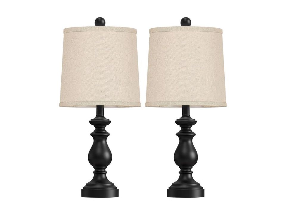 Rustic Farmhouse Table Lamp Set of 2 Black Bedside Lamps with Linen Shade