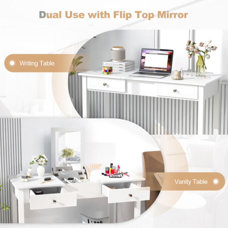 Hivvago Vanity Desk Makeup Dressing Table with Flip Top Mirror and Drawers