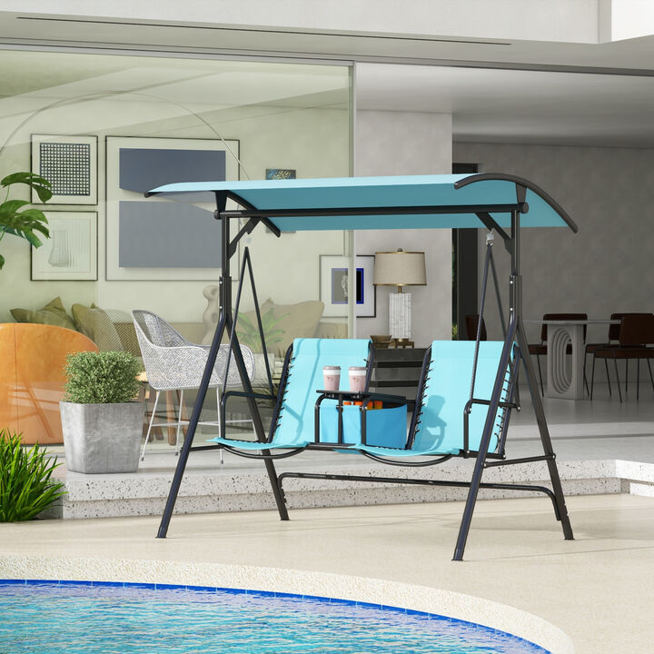 Hivvago Patio Swing for 2 with Storage Tray & Cup Holders