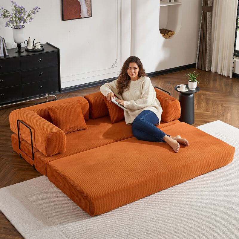 GOODSILO Convertible Sleeper Sofa Bed with Cylindrical Pillow, Folding Mattress Couch with Fixed-Shape Frame, Floor Sofa Lounge Couch image number 3