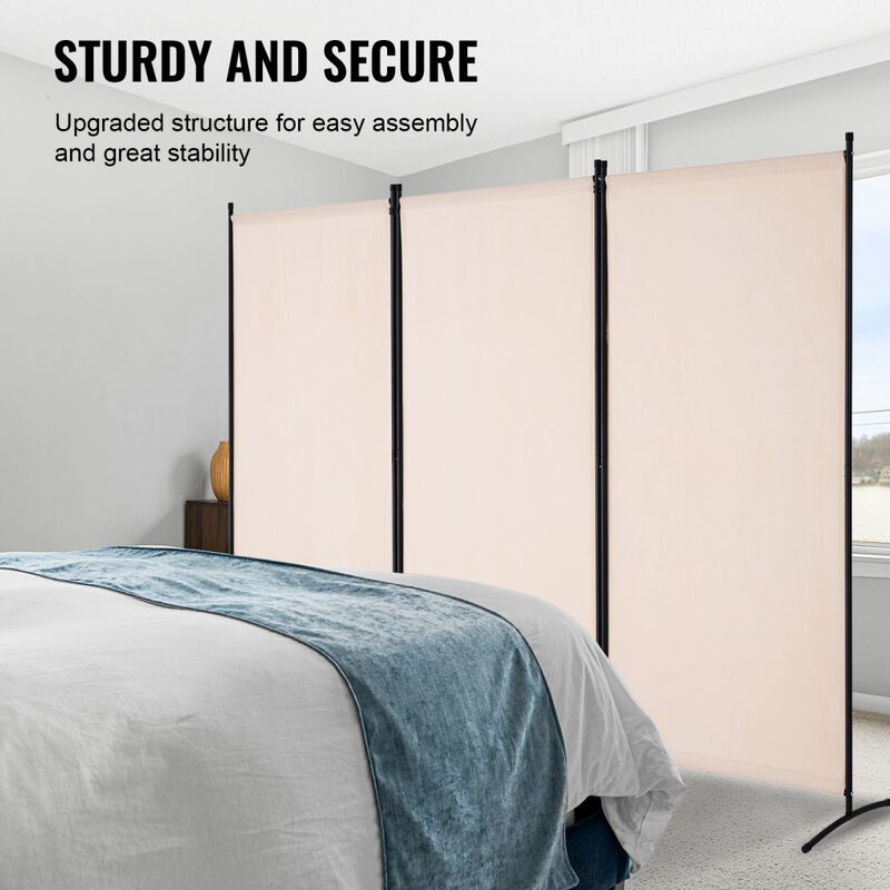 Foldable 3 Panel Room Divider Screen Portable Privacy Partition for Room Separation Office Bedroom-Beige image number 6
