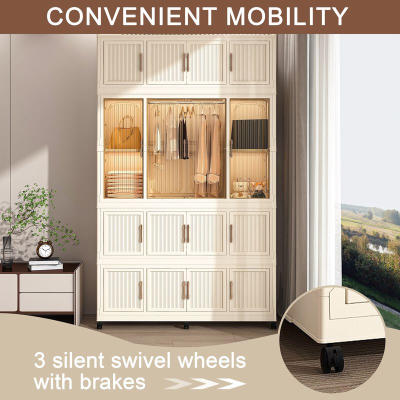 Clihome Portable Wardrobe Closet Storage Cabinet,Clothes Dresser,17 Magnetic Doors-17 Cubes & 1 Hanging Rod image number 5