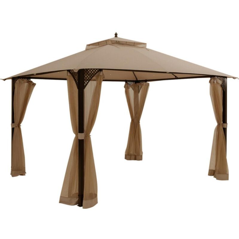 Hivvago 12 x 10 Feet Outdoor Double Top Patio Gazebo with Netting
